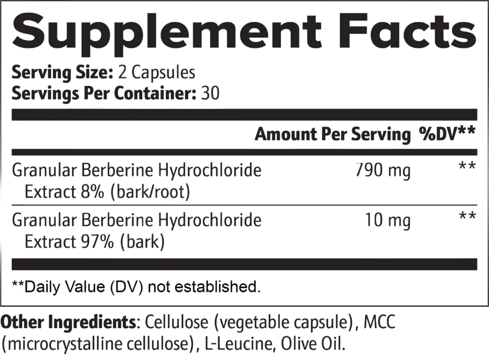 Pure Berberine Complex Supporting Energy and Glucose Levels Ingredients List