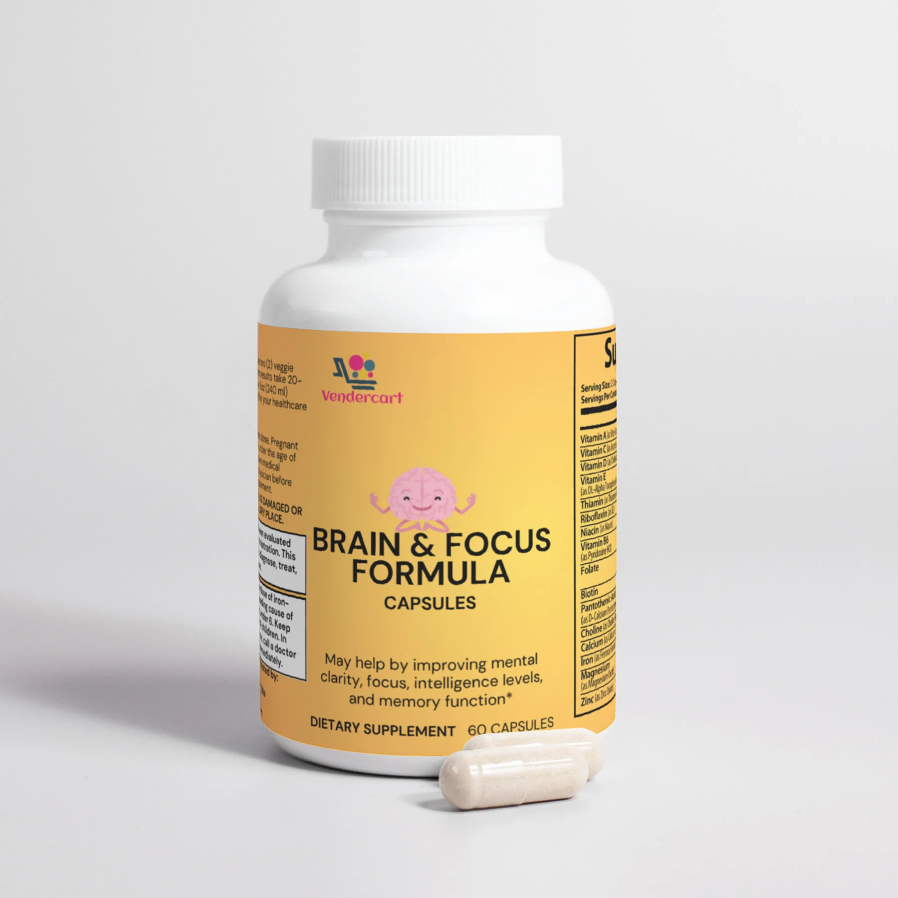 Image of Nootropic Supplements bottle. Pills for mental clarity and concentration.