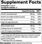 Eye Vitamin for Vision Support bottle, showing Ingrdients